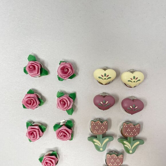 Floral Hearts Button Covers Pink Vintage 80s Faux Wood Country Charm Kitchy Cute - Picture 5 of 10